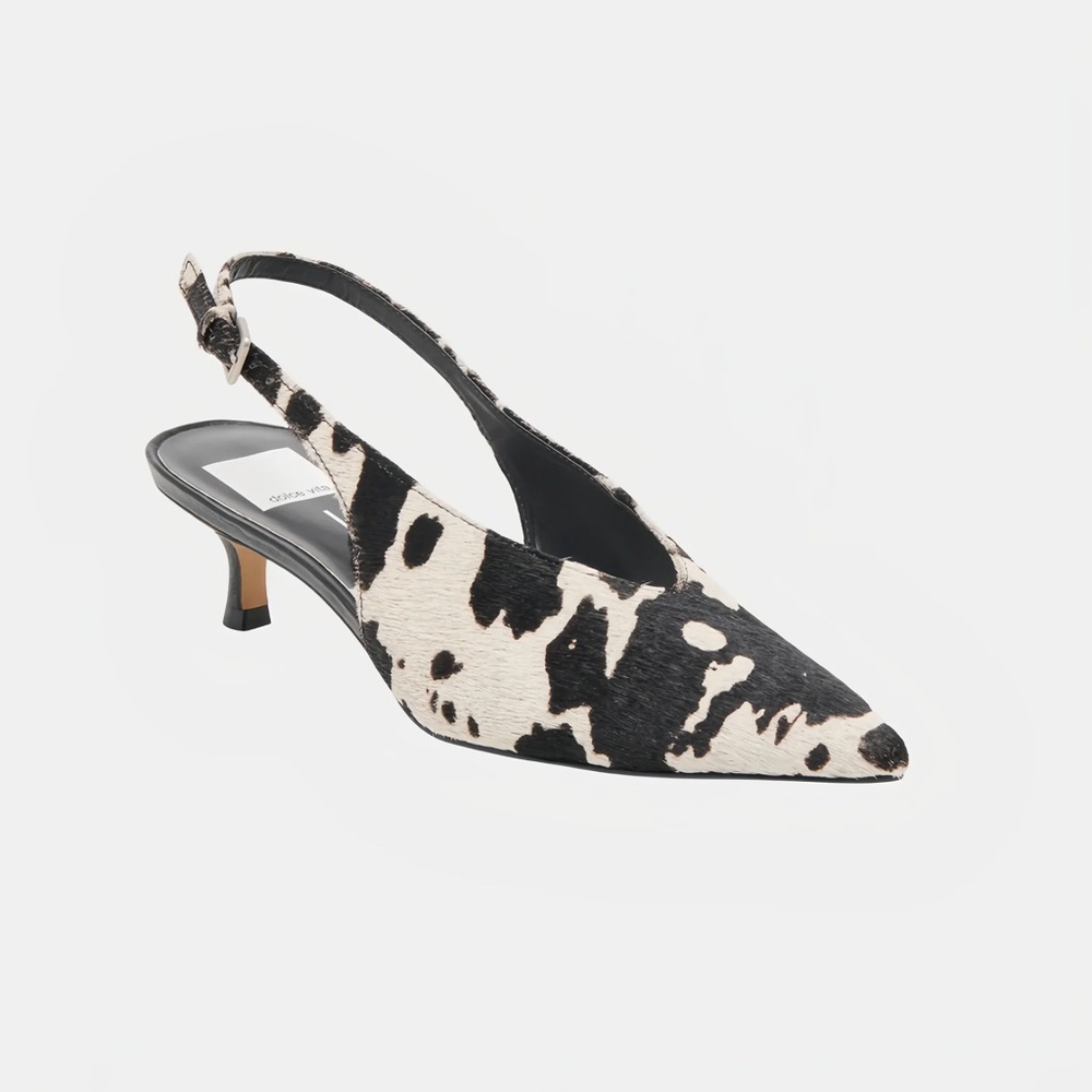 Dolce Vita Black and White Cow Print Slingback Kitten Heel